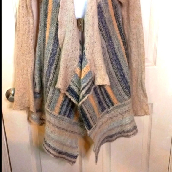Free People Size XS Cardigan Sweater Wool Mohair Acrylic Blend Beige Striped - Picture 11 of 11